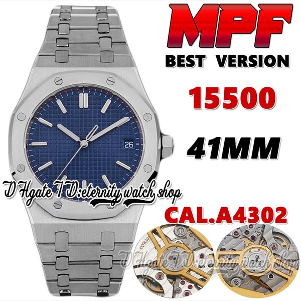 MPF mp15500 Relógio Masculino CAL.4302 A4302 Miyota 9015 modificado 4302 Caixa Automática de Aço Inoxidável Azul Textura Dial 316L Pulseira de Aço Inoxidável Relógios Eternidade Esportiva