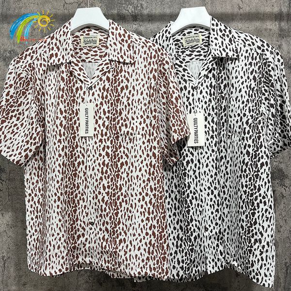 Camicie casual da uomo Estate Marrone Blu Black Spot Stampa completa Camicia Wacko Maria Uomo Donna Streetwear Hawaii Beach Tasca con risvolto 230614