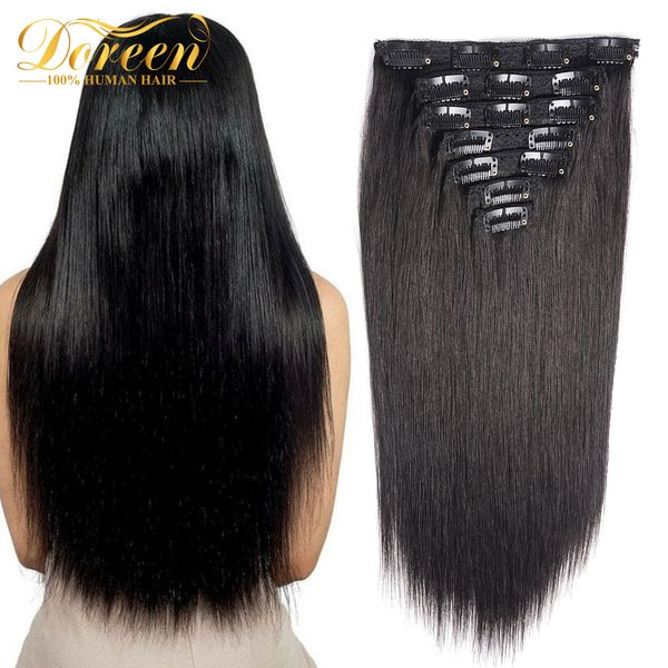 Haarteile Doreen Full Head Brasilianisches Maschine Remy Clip-in-Haarverlängerungen Echthaar 100 % echtes natürliches Haarteil zum Anklipsen 120 G 14 bis 22 230613