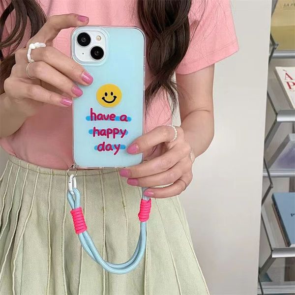 Tasarımcı Moda Karikatür Smiley Yüz Omuz Kılıfı İPhone 14 13 12 Pro 11 14 Yumuşak Vaka Sonbahar Vaka Telefon Kılıfı