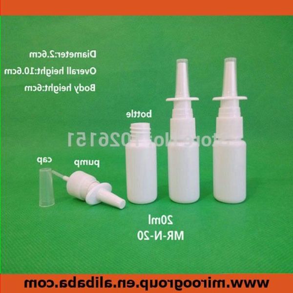 100 set / lotto 20 ml HDPE Flacone spray nasale in plastica bianca Flacone spray nasale vuoto con 18/410 Atomizzatori nasali Orali Pompa Sakrr