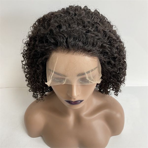 14 polegadas 100% real cabelo humano virgem indiano cor natural corpo ondulado 150% densidade peruca de renda completa para mulher negra