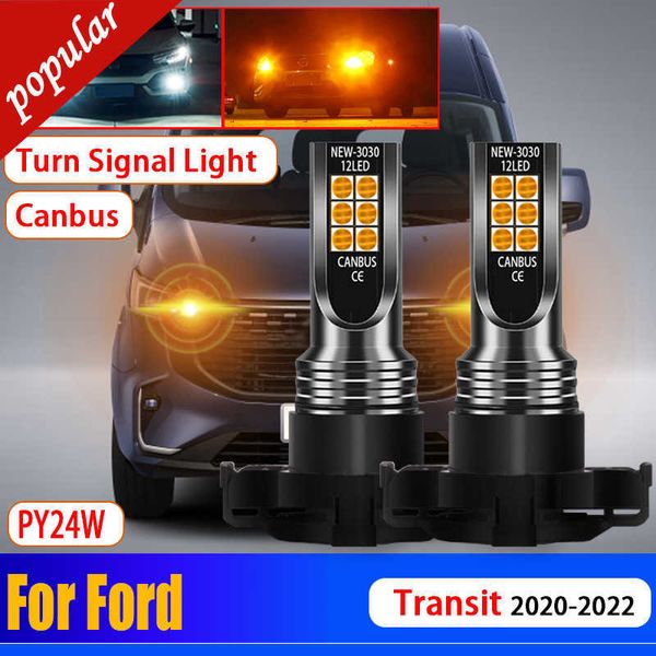 Novo 2 pçs carro PY24W CANBUS sem erro LED lâmpada pisca luz indicadora dianteira automática lâmpada amarela âmbar para Ford Transit 2020 2021 2022