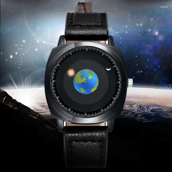 Relógios de pulso Fashion Creative Rotation Earth Watch Silicone Leather Quartz Sport Watches Men Women Relogio Masculino Wristwatch