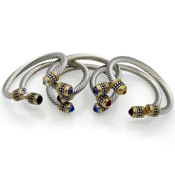 Design del bracciale bicolore in filo d'acciaio oro, bracciale in cavo in acciaio inossidabile con bracciale intarsiato di diamanti