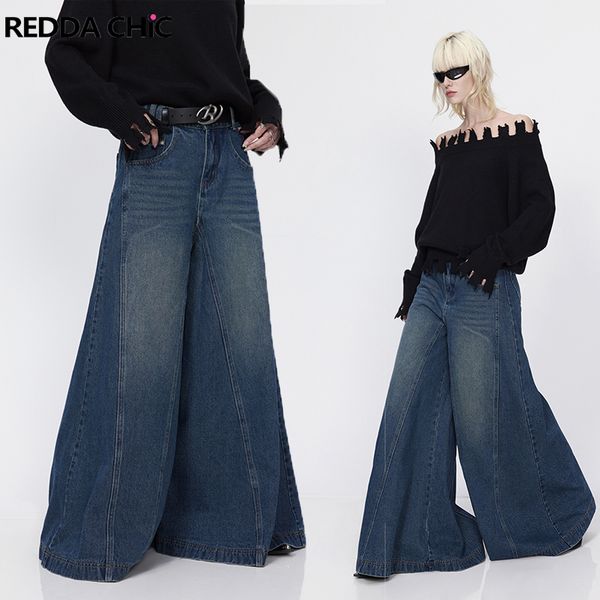 Jeans da donna REDDAChiC Donne alla moda coreane Baggy Gamba svasata Allentato Vintage Elefante Campana Pantaloni Bootcut Pantaloni blu Pantaloni a vita alta 230614