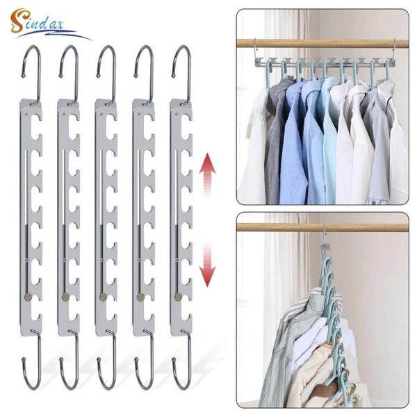 Cabides de 9 furos ajustáveis para roupas mágicas, economia de espaço, rack de metal multifuncional, guarda-roupa, organizador, suporte para cabide