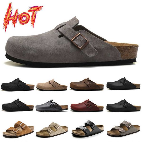 2023 Boston Clog Homens Mulheres Designer Birks Sandálias Chinelos Saco de Couro Sapatos de Cortiça Sapatos de Cortiça Mules Mocassins Woody Sliders Interior Fivela Correia Sapatilhas Cortiça