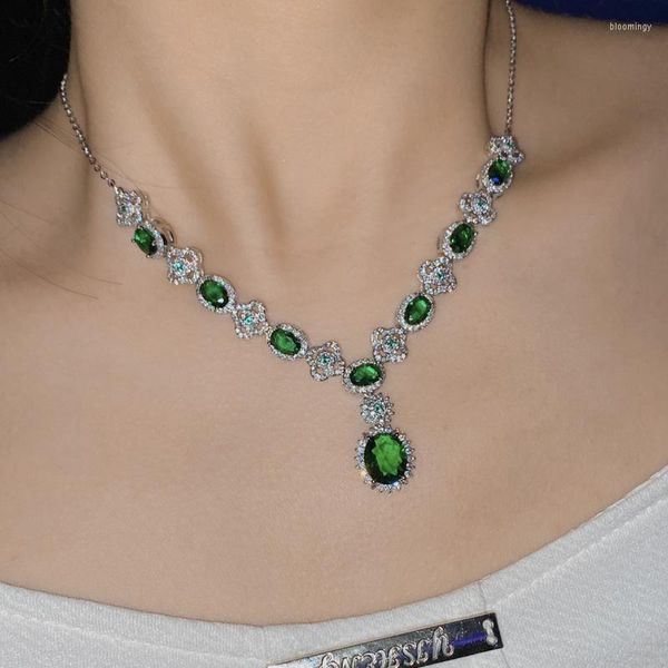 Halsketten mit Anhänger, modisch, Smaragdgrün, ovaler Stein, Zirkonia-Halskette für Damen