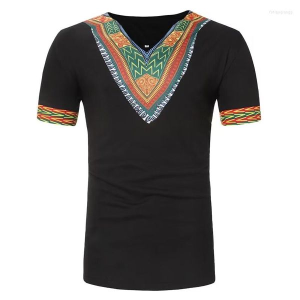 Roupas étnicas African Print Dashiki T Shirt Masculina Marca Verão Slim Fit Manga Curta Roupa Tradicional Streetwear Decote em V Tee Tops