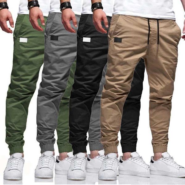 Erkekler Pantolon Erkekler Saf Renkli Gençlik Popüler Boş Zaman İnce Tulum Pocket Pacne Deri Sokak Giyim Sıradan Moda Kargo Pantolon Jogger Erkekler