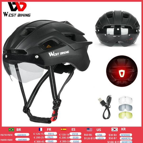 Capacetes de ciclismo Capacete de ciclismo masculino Scooter elétrico Capacete com óculos Óculos de sol Motocicleta MTB Capacete de bicicleta de estrada Capacete de segurança casco 230614