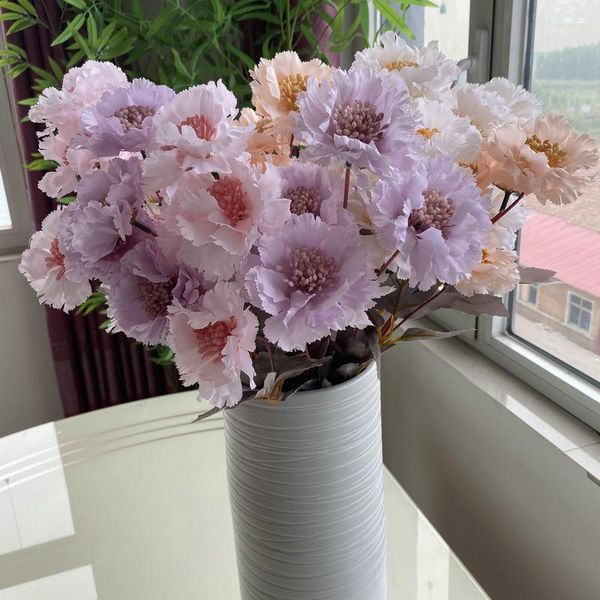 Flores decorativas faça você mesmo 6 cabeças/buquê vento fogo roda pografia fundo rosa buquê de seda artesanato artificial casamento decoração de casa