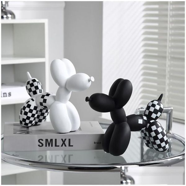 Oggetti decorativi Figurine Scacchiera nordica Balloon Dog Scpture Statua Resina Modern Home Living Room Decoration Kawaii Decor Dh9Ry