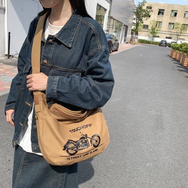 Abendtaschen Vintage Canvas Damentasche Designer Handtasche Motorrad Schulter Kreuz Big Eco Koreanische Shopper Messenger Y2K Satchel