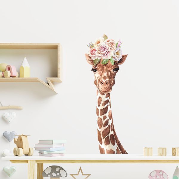 Cartoon Kranz Blume Giraffe Wandaufkleber Home Decor Wohnzimmer Kunst Wand Dekorative Vinyl Abnehmbare Aufkleber Tier Tapeten