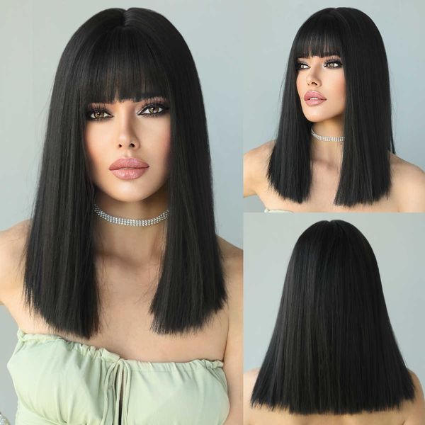 Lace Wigs NAMM Natural Long Straight Synthetic Black Wigs with Bangs Heat Resistant Wig for Women Cosplay Lolita Wig for Afro Black Female Z0613