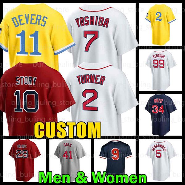 Trevor Story Jersey de beisebol 2 Justin Turner Rafael Devers Bostons Masataka Yoshida David Ortiz Chris Sale Williams Bobby Dalbec Red Sox Alex Verdugo Reese