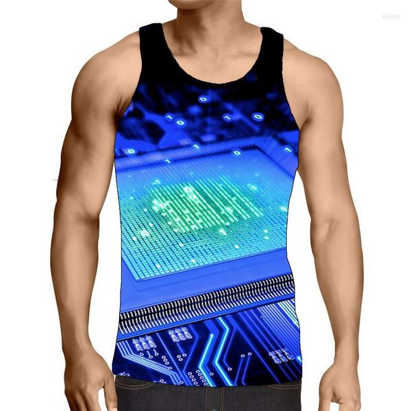 Erkek Tank Tops Anakart Grafik Elektronik Bileşen Erkekler için Kolsuz 3D Baskı Tatil Teknolojisi Sokak Giyim Adamı