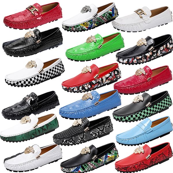 Luxusmarke LeItalian Designer-Loaferschuhe mit Krokodilmuster, echte glänzende Oberfläche, Herren- und Damenschuhe, Metallschnalle, grüner Fahrschuh, lässige flache Schuhe