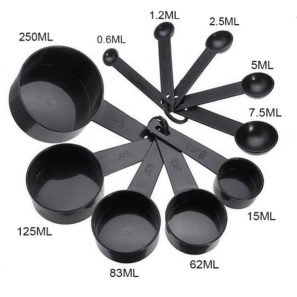 Strumenti di misurazione Set di 10 cucchiai Cucchiaio da cucina Cucchiaino da tè in plastica nera Set di tazze 230613
