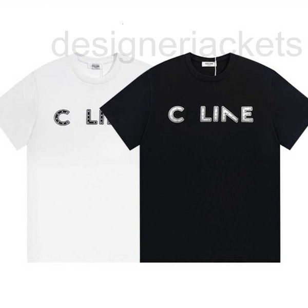 T-shirts masculinas de luxo clássico preto e branco rebite rebite de manga curta Wang Yibo mesmo estilo homens mulheres soltas 57FD