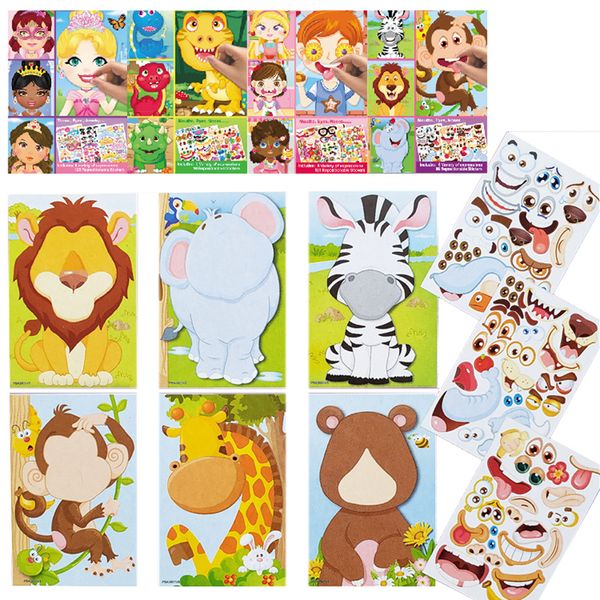 Adesivi giocattolo per bambini Giochi di puzzle fai-da-te MakeaFace Princess Animal Dinosaur Assemble Jigsaw Children Recognition Training Education 230613