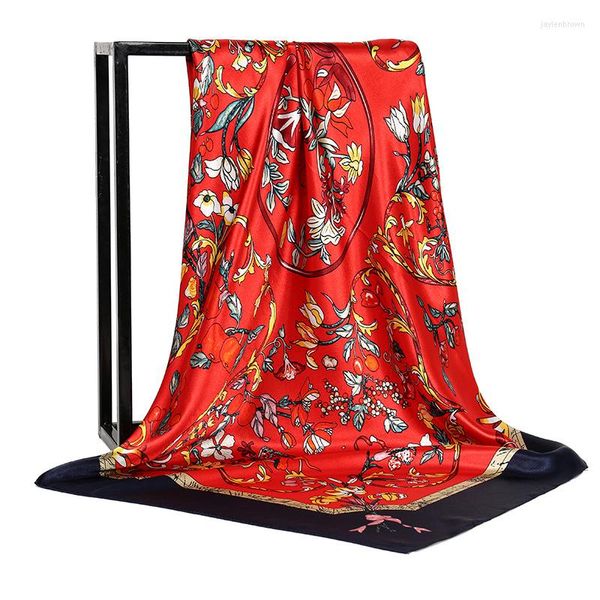 Cachecóis 90 90CM Cachecol de Seda Quadrado Moda Feminina Foulard Decote Escritório Senhora Faixa de Cabelo Turbante Bandana Lenço de Cabeça