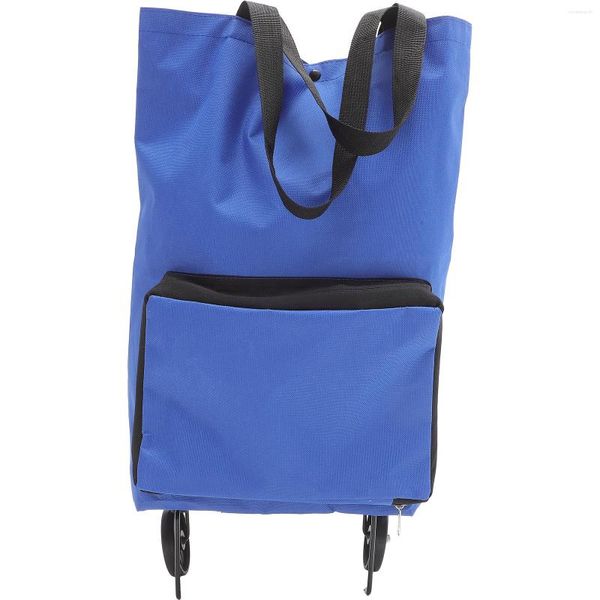 Aufbewahrungstaschen Wagon Faltbare Schleppertasche Großer Trolley zum Einkaufen im Freien Lebensmittelgeschäft Spurstange 48 x 28 x 18 cm Rad Blaues Oxford-Tuch für ältere Menschen