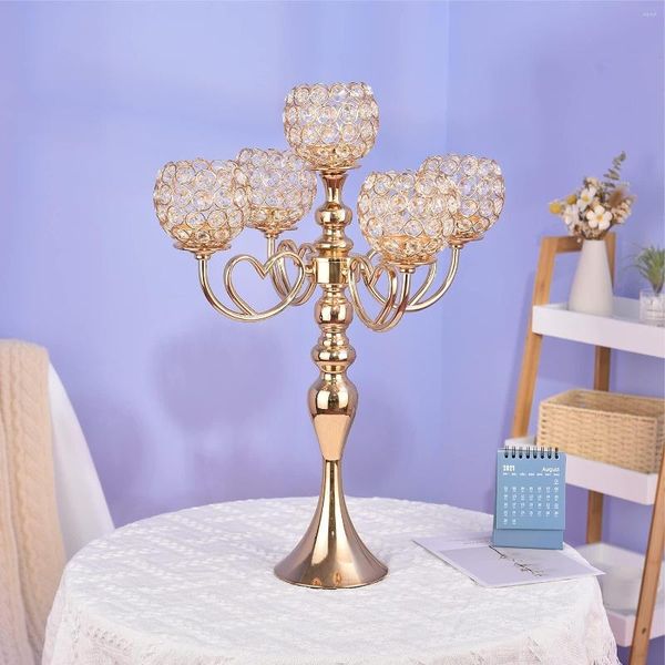 Castiçais 5 cabeças de vidro candelabros de cristal de metal castiçal suporte de mesa decorativo para sala de jantar halloween peça central