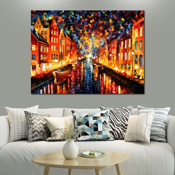 Modern Canvas Art Scene di strada Copenaghen Ii Dipinti ad olio dipinti a mano Decorazioni per soggiorno