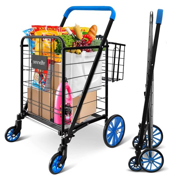 Paniers de rangement Chariot de supermarché Panier double W 360 Roulettes pivotantes Conception pliable 230613