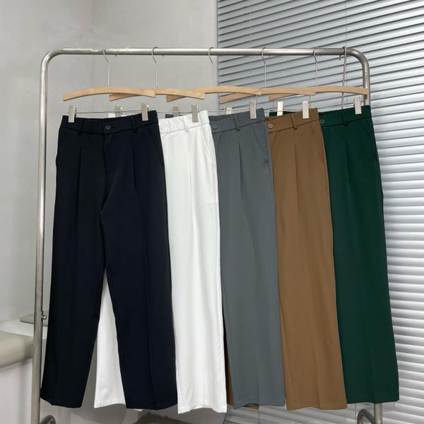 Calça Masculina Verão Fina Masculina 2023 Seda Gelo Reta Solta Moda Coreana Casual Calças de Perna Larga Cinza Café Branco Masculino