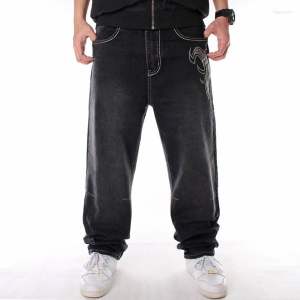 Jeans Masculino Man Loose Baggy Hiphop Skate Calças Denim Dança de Rua Hip Hop Rap Masculino Preto Moda Calças Casuais