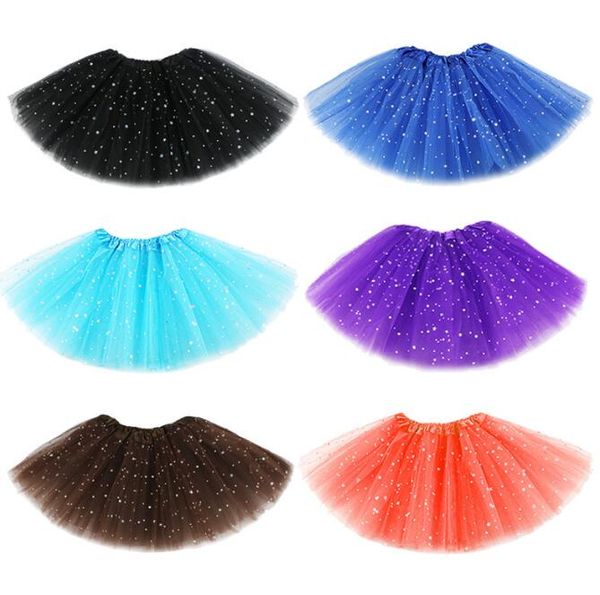 Meninas saias tutu roupas infantis estrelas glitter balés fantasia pettiskirt lantejoulas palco roupa de dança traje de festa verão tule princesa mini vestido