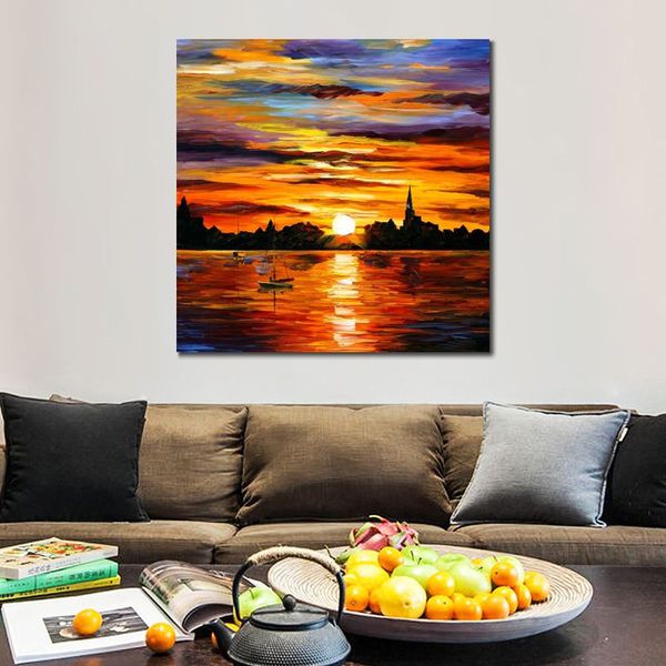 City Life Landscape Canvas Art Corsica Sunset Dipinto a mano Kinfe Painting for Hotel Wall Modern