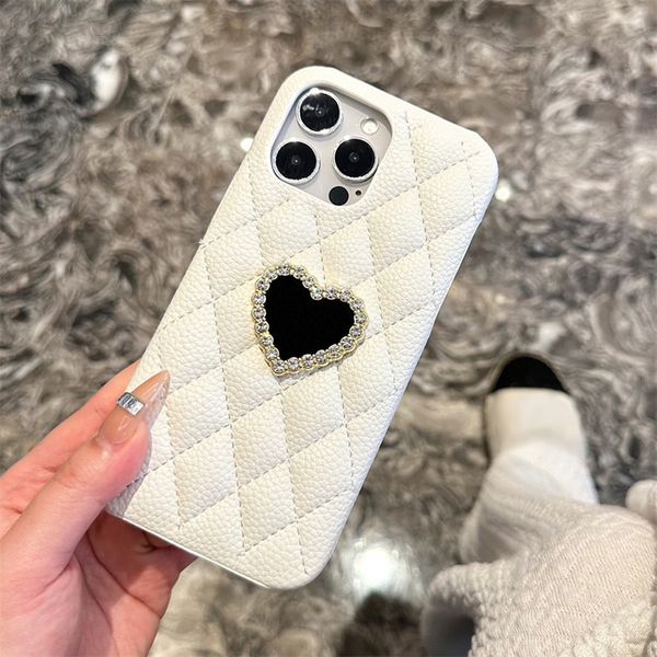 Custodie per telefoni in vera pelle Fashion Designer di lusso Diamond Hearts Cover per iPhone per cellulare da donna casual alla moda