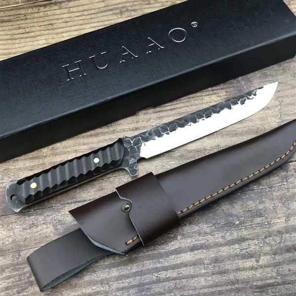 Japonês Katana Aço forjado Ebony Handle 58-60HRC Sharp Camping Hunting Knife Coleção de lâmina fixa Presente Bainha de couro PU ujR240v