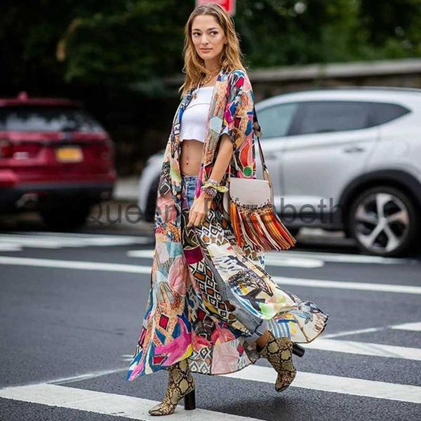 Casual Dresses TEELYNN Baumwolle Kimono Cardigan Frauen Lange Bluse Shirt 2022 Vintage Floral Bedruckte Sommer Robe Tunika Tops Boho Strand Cover Up J230614