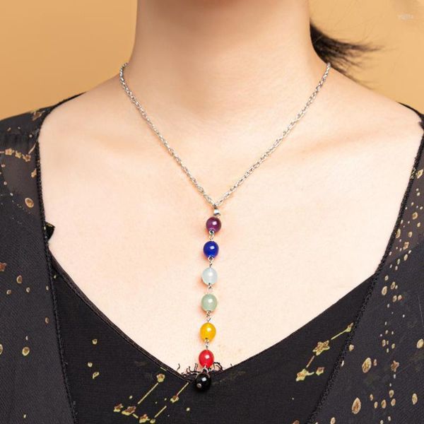 Anhänger Halsketten 7 Chakra 8mm Edelstein Reiki Heilung Ausgleich Perlen Halskette Frauen Yoga Stein Schmuck Gesund