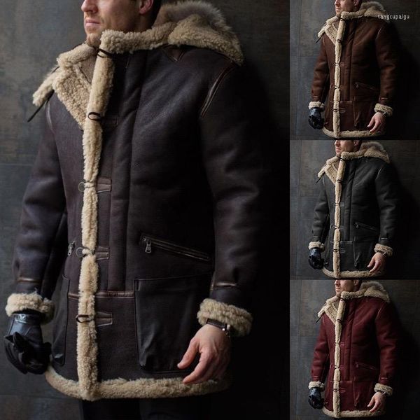 Giacche da uomo Collo pieghevole in pelliccia a maniche lunghe da uomo Cappotto in lana calda ispessita Giacca invernale in pelle scamosciata artificiale