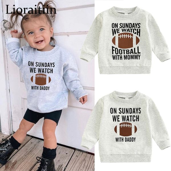 Hoodies Sweatshirts -09-02 Lioraitiin 0-6 Jahre Kleinkind Kinder Mädchen Jungen Sweatshirt Ballsaison Daddy Mommy Buchstaben Fußball Aufdruck Pullover Tops 230613