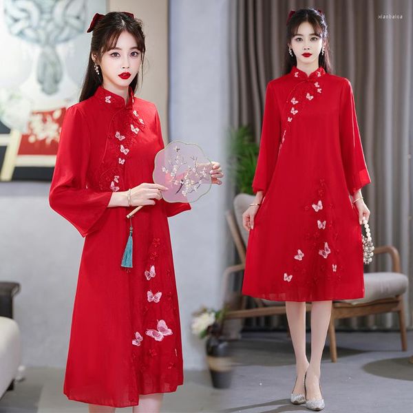 Abbigliamento etnico Autunno 2023 Abito Qipao per donna Cheongsam ricamato tradizionale cinese Plus Size 4XL