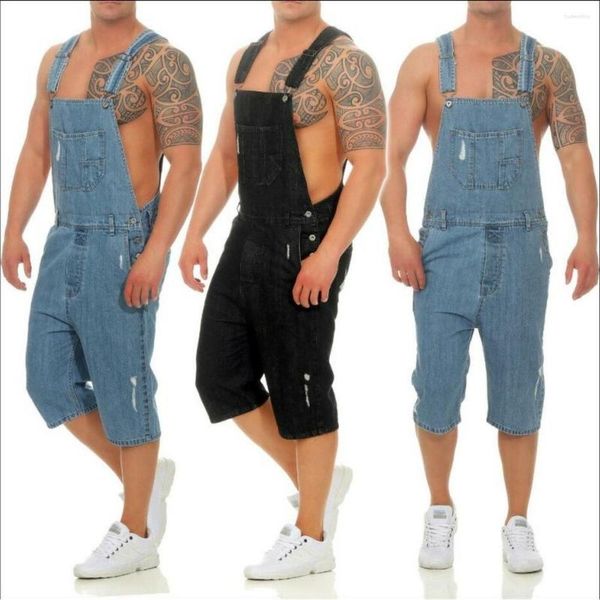 Erkekler Kot erkek moda tulum denim pantolon adam askıya alınma süren jean tulum yaz son yıpranmış erkek kıyafetler giyim