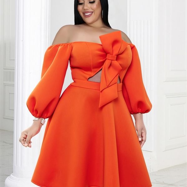 Plus-Size-Kleider ONTINVA Ballkleid-Kleid für Damen, Größe Orange, schulterfrei, Ausschnitt, A-Linie, Sommer, Hochzeitsgäste, Abendparty-Outfits, 4XL 230613