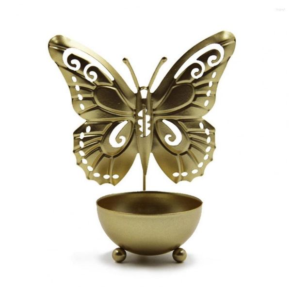 Portacandele Portacandele Design cavo Base stabile Romantico Tealight Cup Candeliere Farfalla in metallo Ferro battuto