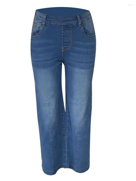 Abiti casual WOBONIU Donna Jeans a gamba larga davanti con cuciture Elastico in vita Stretch Denim Flare Vita alta Baggy Bell Bottom Y2K