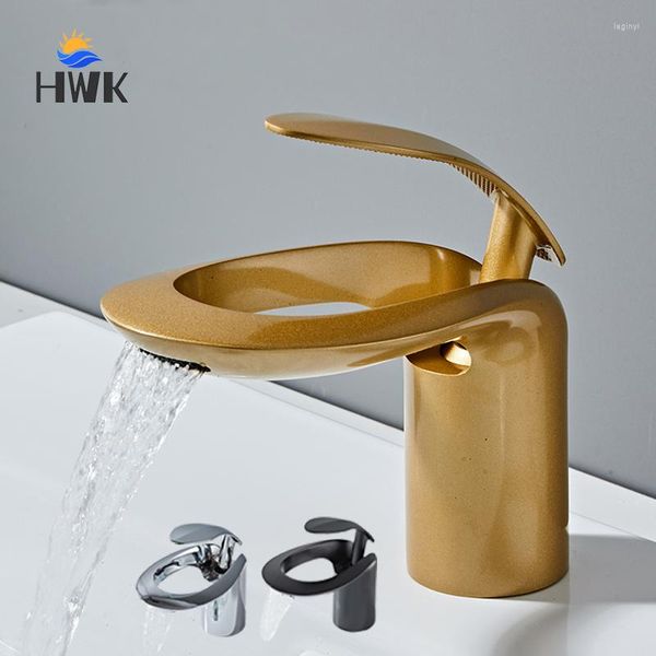 Torneiras de pia de banheiro Gold Light Luxo Waterfall Basin Faucet.Single Hole Deck Mounted Faucet.Brass Cold Water Mixer Taps.