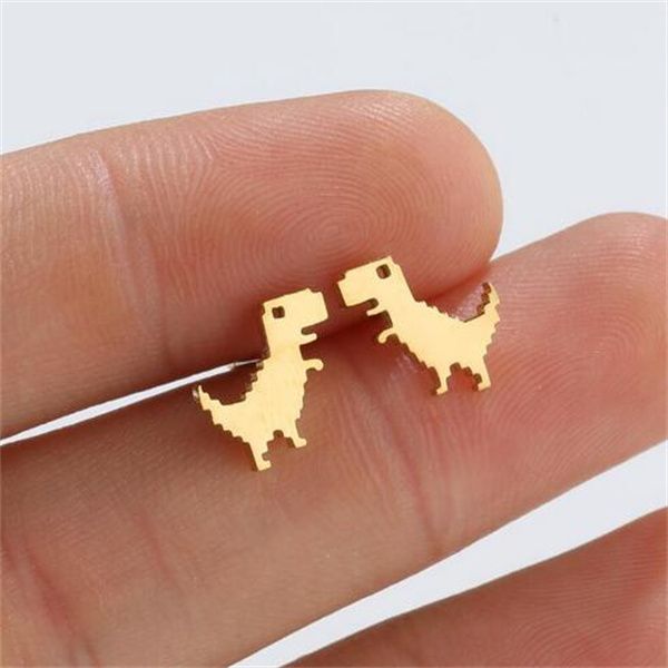 Niedliche goldene Edelstahl-Dinosaurier-Ohrringe für Frauen und Kinder, Schmuck, minimalistische Tierohrringe, Ohrstecker, Kawaii-Zubehör, Brinco GC2180