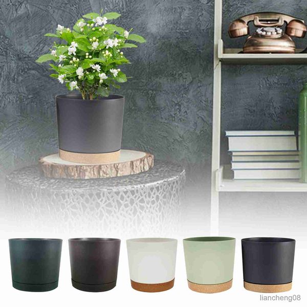 Plantadores Vasos de plantas Vasos de flores de plástico preto interno com pires de drenagem Plantadores modernos para suporte de vaso de flores R230614